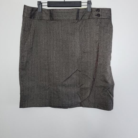 Van Heusen Skirt Mock Wrap Midi Size 18 Brown Stretch Office Work Career - Picture 1 of 11